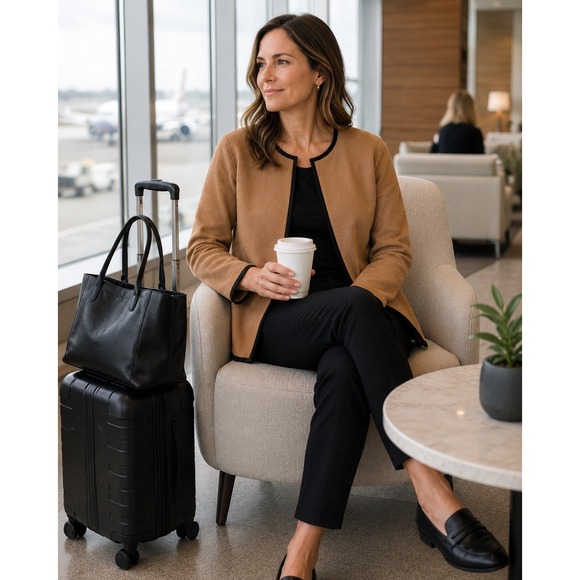 J. Jill Jackets & Blazers - J. Jill Wearever Cardigan Large Black Tan Reversible Open Double Knit Jacket